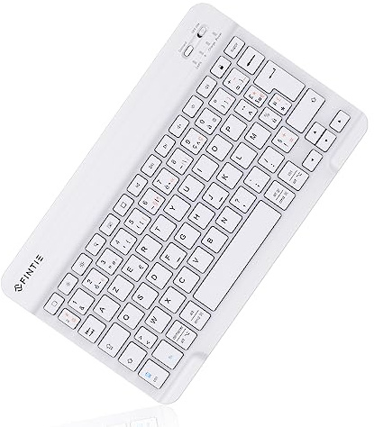 FINTIE Clavier sans Fil Bluetooth 10 Pouces, [AZERTY Français] Clavier Léger Fin Keyboard pour iPad, Android Tablette Samsung Galaxy, Xiaomi/Redmi Pad, Huawei/Honor Pad etc, Blanc