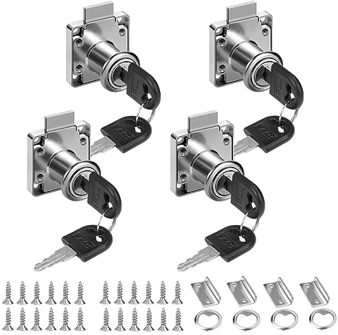 Jinsion 4 Piezas Cerradura Taquilla, Cerradura Armario con Llave, Acero Inoxidable Cerraduras para Armarios, Cerradura Cajon para Cajones y Armarios (4 Cerraduras con Llaves Diferentes)