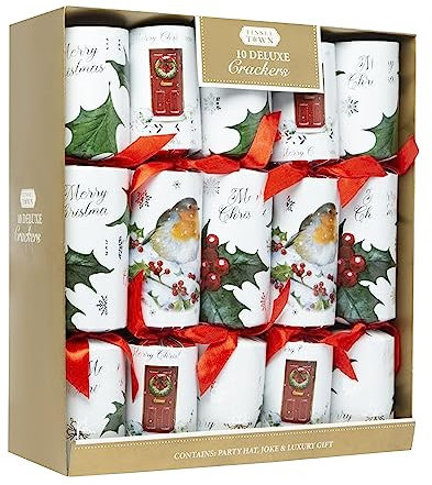OnlineStreet Classic Christmas Party Crackers for loved ones | Birthday Party Crackers | Luxury Christmas Party Crackers | Multicolour (Robin & Holly - Pack of 10)