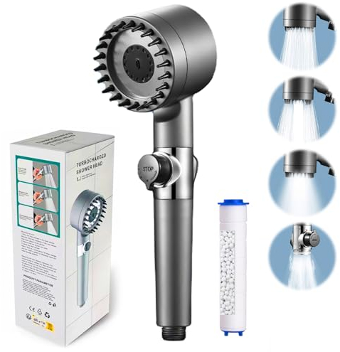 Pommeau de douche, 3 modes avec bouton de pause, pommeau de douche haute pression avec main, filtre à chlore et fluorure, aide à sécher la peau et la perte de cheveux, meilleur accessoire de salle de