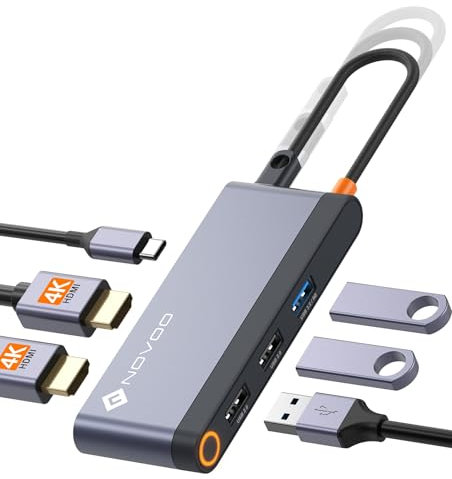NOVOO Docking Station USB C a Dual HDMI 4K 60Hz, 100W PD, 3 Porte USB A, Adattatore Thunderbolt 3/4 per Dell HP Lenovo Asus, MacBook Pro Air