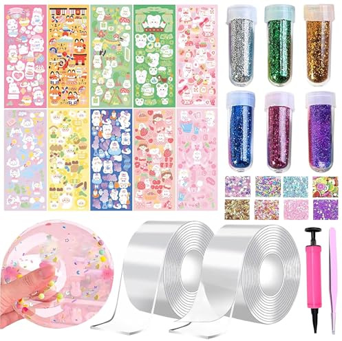KIKVTER Nanotejp leksaksset, 38 stycken, luftbubblor, självhäftande, dekompressionsleksak | Blåande bubbeltejp, uppblåsbart bubbelband, självhäftande nano-tejp för tillverkning bubblor med paljetter klistermärken