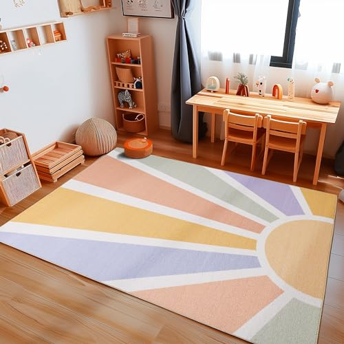 Carpetsale24 Kinderteppich Mehrfarbig 80x120 cm Sonne Design Modern rutschfest Waschbar Pflegeleicht Extra Weich Antiallergen Babyteppich Kinderzimmer Jungen Mädchen