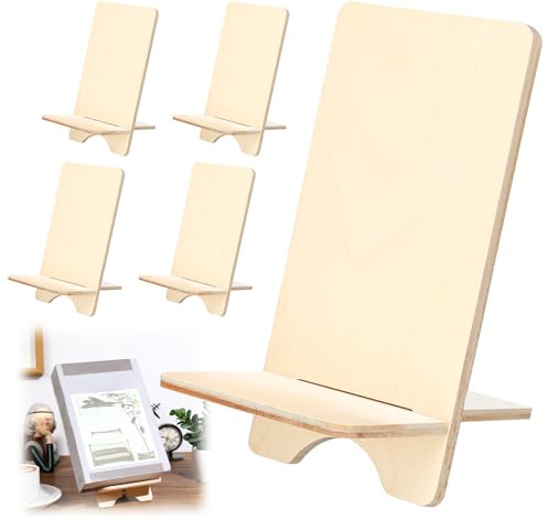 Memorywuu 4 Pack Wooden Book Stand for Display Book Holder Easel Stand Collector Display Back to School Gift for Home Office Album CD Magazine Comic Postcard Picture Artworks