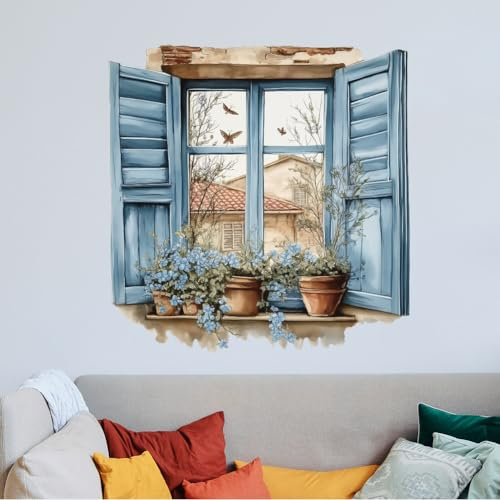 SUPERDANT Adhesivo de pared con diseño de acuarela, pegatinas de pared para el alféizar de la ventana, macetas de plantas, calcomanía de pared, para alféizar de ventana, vinilo, decoración para