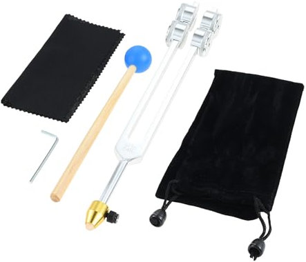 DRELD 64Hz Gewichtete Stimmgabel.Aluminiumlegierung Tuner mit Silikonhammer, Kristallverlängerung, Samtbeutel, Reinigungstuch, Inbusschlüssel für Haut, Haare, Knochen, Gelenke, Muskelentspannung