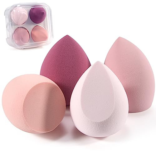 4er Set Makeup Schwämme – Premium Beauty Blender für Foundation, Puder & Creme, Inklusive Aufbewahrungsbox, Ideal für Flüssigfoundation, BB-Creme & Make-up Schminkschwamm & Puderquaste in Einem