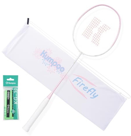KUMPOO Badminton Pink Racket Set with Grip Tapes and Racket Cover, 3U-87g Badminton Racquet Carbon Shaft for Beginners Outdoor Games, Firefly Pink