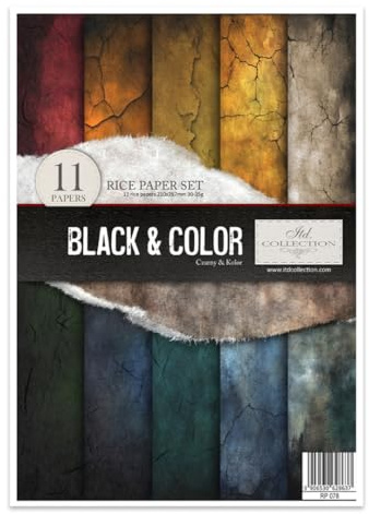 ITD Collection - Reispapier Decopatch - Decoupage Papier - Motivpapier für Serviettentechnik - Rice Paper Sheets - A4 29,7 x 21 cm - Black&Color - RP-078