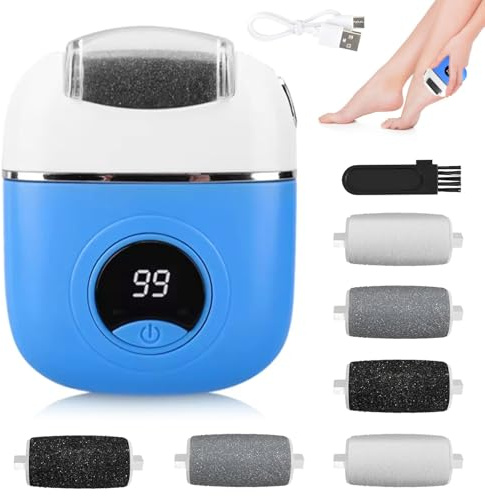 USB Rechargeable Foot Repair Grinding Device - Electronic Foot File Pedicure Kits with 6 Replacement Rollers,Electric Foot Grinder, Digital Display Foot Foot Electric Callus Remover for Feet Dead Skin