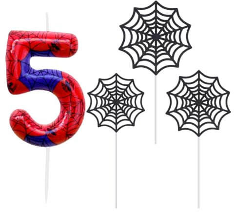 Velas de araña con números de cumpleaños, Azul Rojo Vela de Cumpleaños de Tela de Araña, Decoracion de Cumpleaños Hombre Araña para Niños Niñas Pastel de Cumpleaños Suministros Para Fiestas（5）