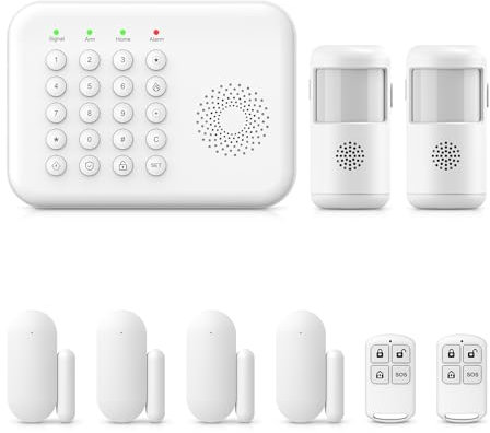 Sistema di sicurezza domestica wireless, sistema di allarme 4G/WiFi con tastiera, espandibile fai da te con sensori per porte e movimento, avvisi tramite app Tuya, nessun costo contrattuale (9 pezzi)