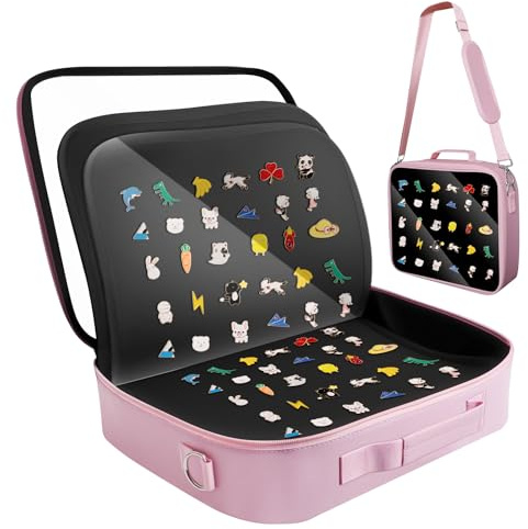 Large Enamel Pin Display Book - 20 Page Pin Book for Collector, Travel Pin Board Carrying Case with Handle & Strap for Brooch Pin Lover, Pin Holder Trading Book for Pins, Brooches, Sports Medals, Pink
