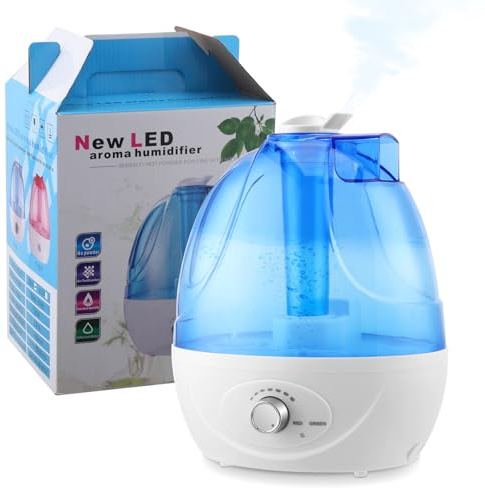 Humidificateur d'air Bébé 2,5L, Humidificateur d'air Chambre avec LED, Grande Brume 300 ml/h, 28 dB Ultrasons Silencieux, Rotation à 360 °, Humidificateurs pour Chambre Bureau, Enfants et Plantes