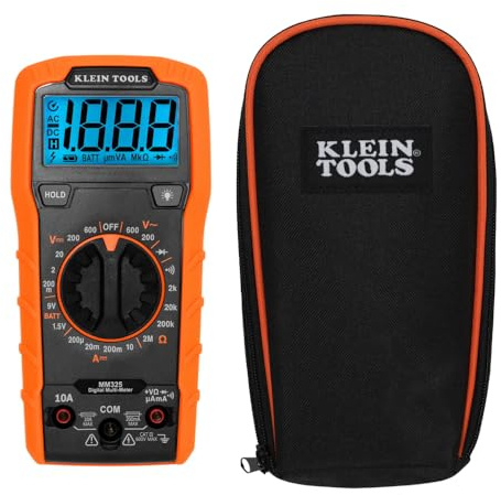 Klein Tools 80196 Digital Multimeter Kit with Case, Manual-Ranging 600V AC/DC Voltage Tester, Tests Batteries, Current, Resistance, Diodes, and Continuity, Protective Carrying Case