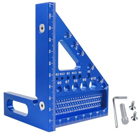 Mitra triangolare per la lavorazione del legno, in lega di alluminio, quadrato, 112 x 85 x 79 mm, per legno, alluminio, lavorazione del legno, con angolo di arresto multifunzionale per quadrato (blu)