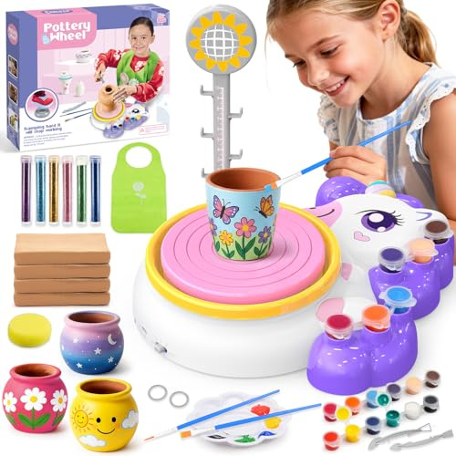 Naxudcoo Kit Créatif Licorne Poterie pour Enfants, Licorne Jouet pour Filles 6+ Ans, Tour de Poterie DIY avec Argile et Peintures pour Débutants Idée Cadeau Licorne pour Filles 6 7 8 9 10 11 12 Ans
