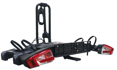 Portabicicletas SwissOutdoor para bicicleta eléctrica, plegable, 2 bicicletas, 60 kg, para enganche de remolque, luces traseras LED, con cierre, conector de 13 pines, plegable, para SUV Combi Van |