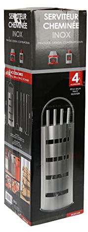 RUECAB 1957 Kamingarnitur Ständer mit 4 Utensilien Metall grau 17 x 18 x 63 cm