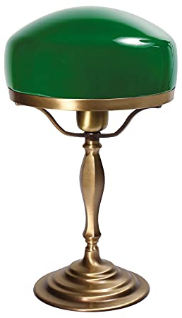 Licht-Erlebnisse Premium Tischleuchte Messing Glas in Bronze Grün Wohnzimmer Schlafzimmer 37,5 cm E27 elegant Jugendstil Pilz Tischlampe Büro