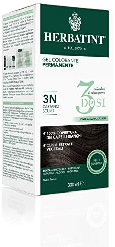 Herbatint Gel Colorante Permanente 3Dosi, 300ml - 3N Castano Scuro, Senza Ammoniaca, per Pelli Sensibili, 100% Copertura Capelli Bianchi, con 8 Estratti Naturali Bio