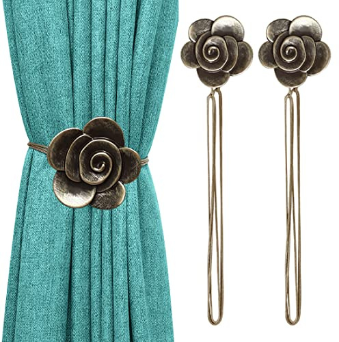 Lewondr Vintage Magnetischer Vorhang Raffhalter, 1 Paar Harz Kamelie Vorhangschnalle mit Starkem Dauerhaftem Magneten für Dekoration Zuhause Cafe Büro - Bronzen