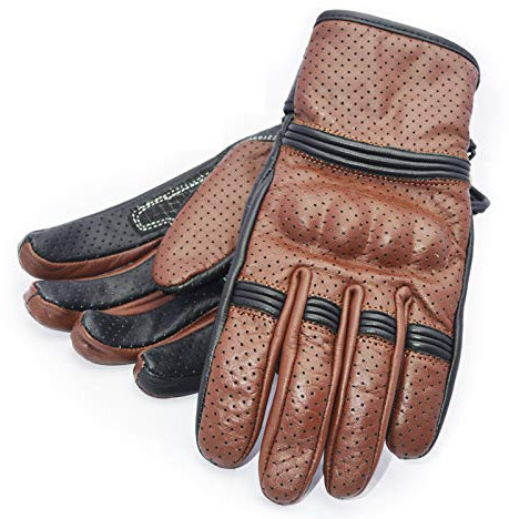Motorradhandschuhe aus Leder für den Sommer, für alle Wetterbedingungen geeignet, mit Touchscreen für Damen und Herren, braun, Größe XXXL