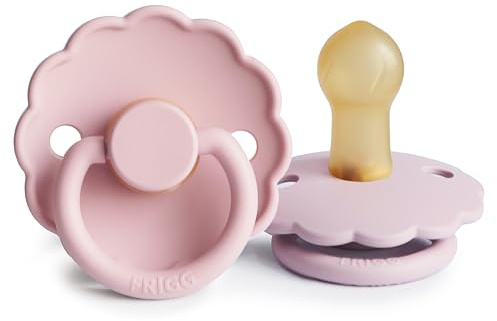 FRIGG Daisy Natural Rubber Baby Pacifier | Made in Denmark | BPA-Free (Baby Pink/Soft Lilac, 0-6 Months) 2-Pack