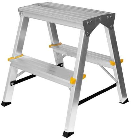 Zweiseitige Aluleiter Klappleiter Haushaltsleiter 2x2 Stehleiter Tragkraft 150kg TÜV | 2 Stufen / 150kg