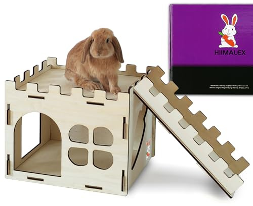 HIIMALEX Cachette de lapin extra large et robuste pour intérieur - Maison de jeu avec escaliers - Bords arrondis - Habitats amovibles pour lapin, hérisson, cochon d'Inde, chinchilla, hamster, gerbille