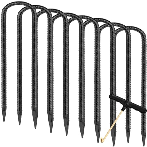 Lot de 8 piquets en U en Acier galvanisé 30 cm, Piquet ancrage, ancrage Trampoline et Piquet de Tente, pour clôture et ancrage au Sol, Accessoire Trampoline résistant (Noir)