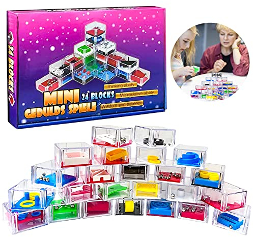 Mini Geduldsspiele Mega-Set, 24 Stück 3D Geduldsspiele Knobelspiel, Denkspiel Knobelspiel, Geduldsspiele Mini Denkspiel, Geduldsspiel, Kugelspiel Geschicklichkeitsspiele für Kinder Erwachsene