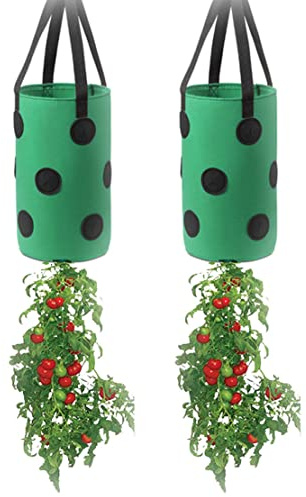 2 st 13 hål jordgubbspåsar med hål i botten hängande planteringspåsar jordgubbshänge planteringspåsar 3 gallon 20 cm x 35 cm/7,8 tum x 13,7 tum