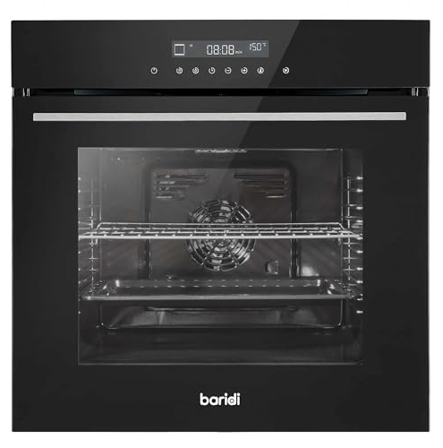 Baridi 60cm Built-In Fan Assisted, Single, Integrated 10 Function Electric Oven, Touchscreen Controls, 72L Capacity, Black - DH199