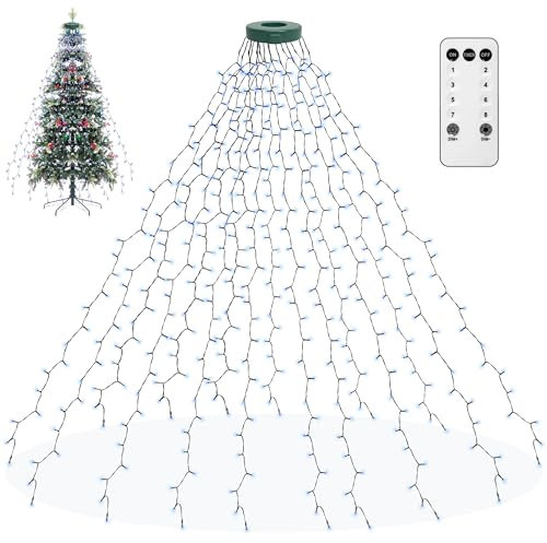 Aneeway Christmas Tree Lights - Cold White 400LED 2m 16 Strand String Lights with Memory and 8 Lighting Modes for Indoor/Outdoor Decoration