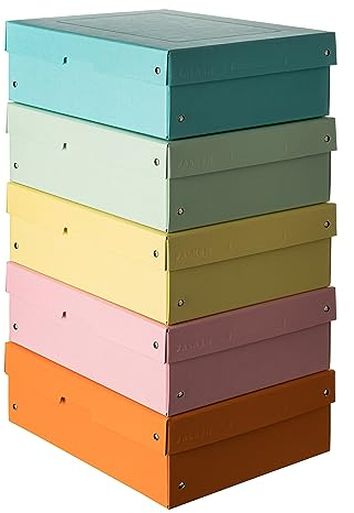 Original Falken 5er Pack PureBox Pastell. Made in Germany. 100 mm hoch DIN A4 farbig sortiert. Aufbewahrungsbox mit Deckel aus stabilem Karton Vegan Geschenkbox Transportbox Schachtel Allzweckbox