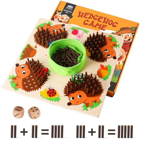 SCBOY Igel Steckspiel Holz,Montessori Spielzeug(Brettspiel Mit Würfeln) Mathe Feinmotorik Spiel und Zählspielzeug Für Steckspiel ab 3,4 Jahre Familienspiel Reisespiel,Geschenke für Kinder