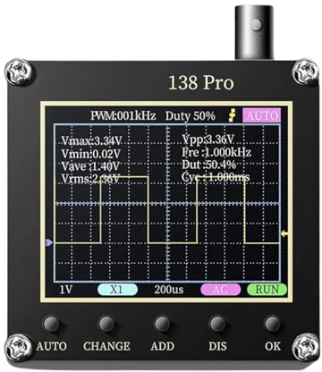DEWIN Osciloscopio Digital 138Pro Osciloscopio Portátil, Pantalla a Color HD de 2,4'', Ancho de Banda de 200 KHz, Carga USB salida PWM mini Osciloscopios automoción para enseñanza, uso diario, DIY