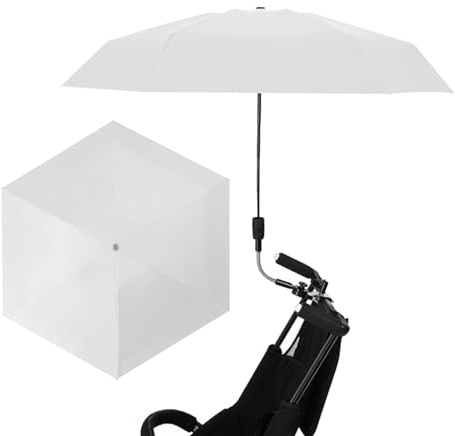 DULRLLY Cochecitos de Bebé Paraguas con Abrazadera Ajustable Sombrilla Universal para Bebé de 35,4 Pulgadas Cochecito de Bebé Portátil Parasol Clip en Silla de Playa Paraguas para Cochecitos(Blanco)