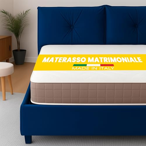Materasso Matrimoniale 180x200 Memory Foam 20 cm Reversibile 2 Lati (Topper Morbido + Lato Rigido) 100% Made in Italy, per Letto King Size, Traspirante Anallergico Antiacaro e con Rivestimento Premium
