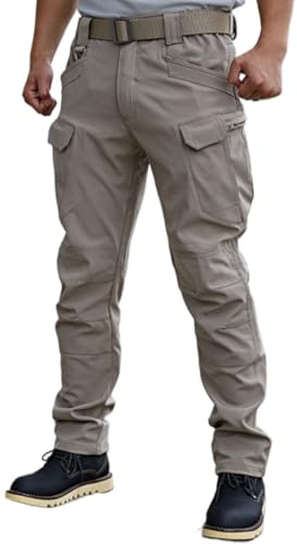 WINKEEY Pantalones de Combate para Hombres Pantalón Outdoor para Hombre Cortaviento Impermeable Casual y Cálido Pantalones de Multibolsillos Trabajo para Hombres,Caqui 2XL