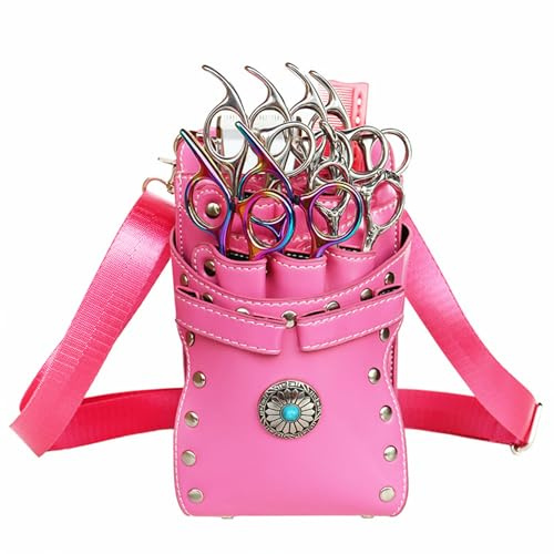 Bolsa de peluquería de piel sintética con 7 compartimentos, porta tijeras, organizador desmontable para corte de pelo para peines, cortapelos y botellas