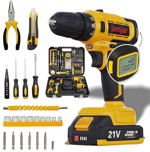 21V Cordless Drill Set with 86 Tools – Jamjar DIY Kit with 2 Batteries & Case