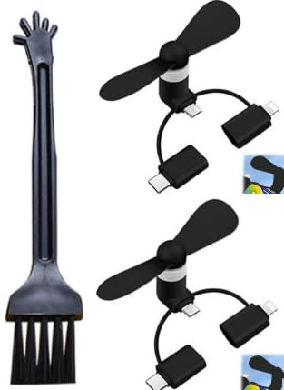 Mini Ventilador USB,Ventilador USB 3 En 1 Tipo C,3 En 1 Tipo C Micro USB Mini Fan Cooler Para Teléfonos Portable,Ventiladores De Teléfono Portátil USB (Negro*2 PCS)