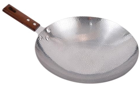 IWOWHERO Sartén Wok de Acero Inoxidable con Mango de Madera Distribución Uniforme de Calor para Salteados Mariscos y Cocina Picante para Hogar y Restaurante