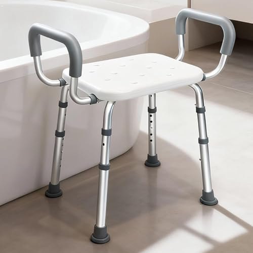 Sedia da doccia per anziani e disabili con braccioli rimovibili – Regolabile in altezza, sgabello da bagno robusto antiscivolo, supporta fino a 159 kg, per doccia e vasca