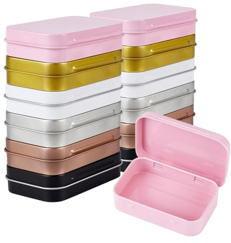 PLIGREAT 12 Pack Colorful Metal Hinge Tin Box Containers, Rectangular Hinged Tin Boxes with Lid Portable Storage Box Small Storage Organizer for Storages Candies Jewelry Crafts
