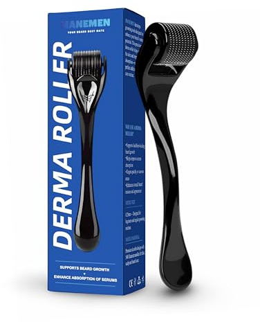 Manemen Derma Roller for Face, Scalp & Beard Care with 540 Titanium needles. Premium Durable Design Suitable for Men and Women. Beard Roller & Skin Care Grooming Tool. Safe & Easy to Use (0.25mm)