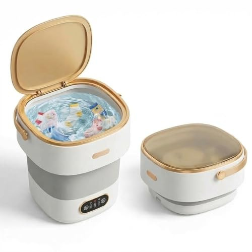 RBFGYIOP Lavatrice Portatile 13L Pieghevole con Centrifuga, Mini Lavatrice Automatica con 3 Modalità di Pulizia per Biancheria Intima, Vestiti Neonati, Calze, Campeggio e Viaggi, Grigio Bianco