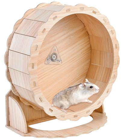 Rueda de hámster de 26 cm, silenciosa, juguete para hámster, juguete de madera, rueda de madera, rueda para hámster, jerbos, ratones, chinchillas u otros animales pequeños